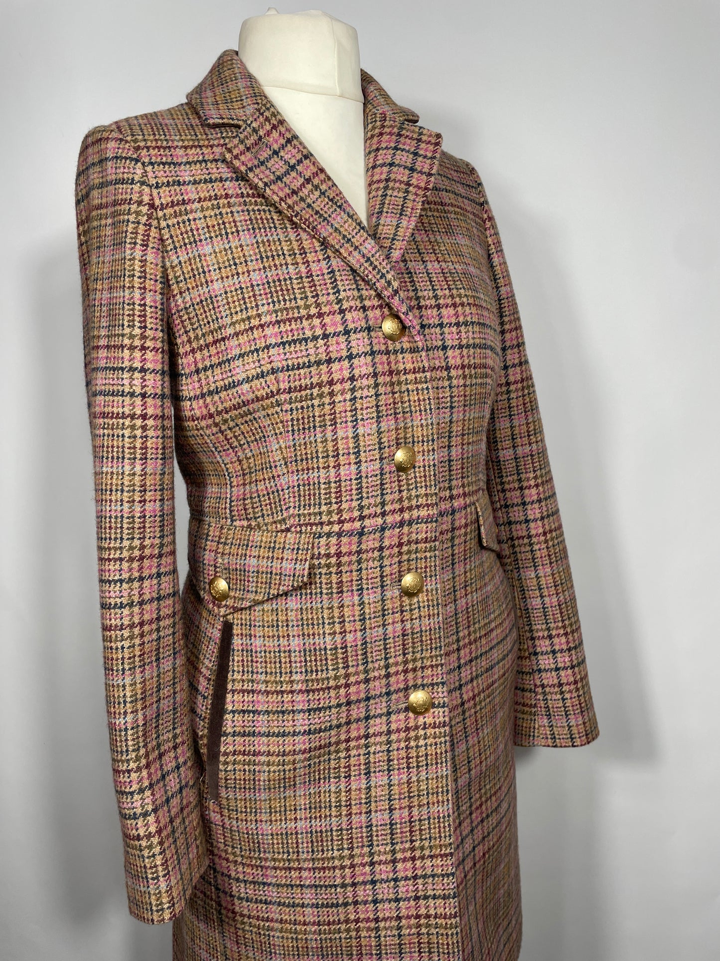 Joules Long Pink Tweed Coat Size 12