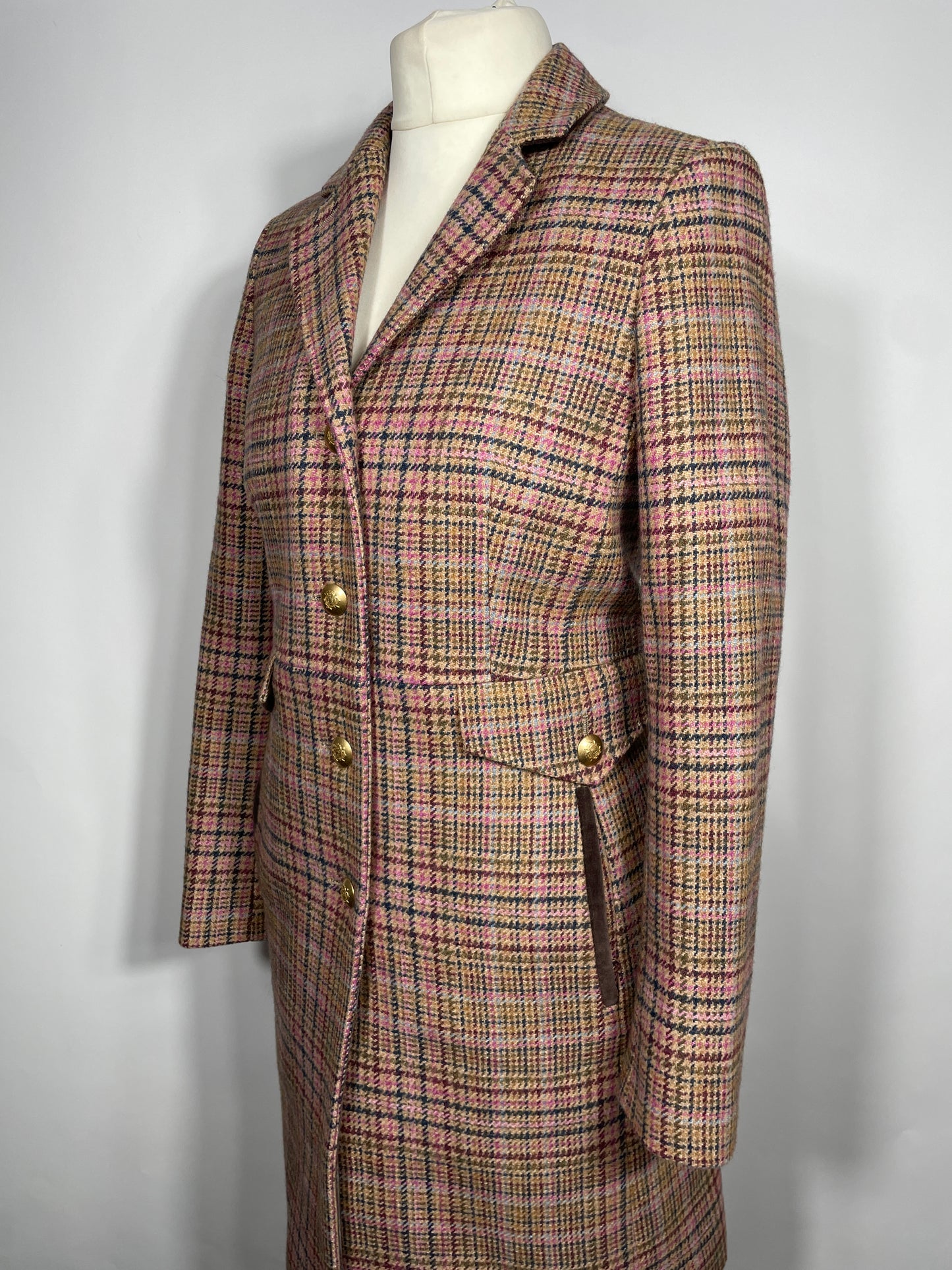 Joules Long Pink Tweed Coat Size 12