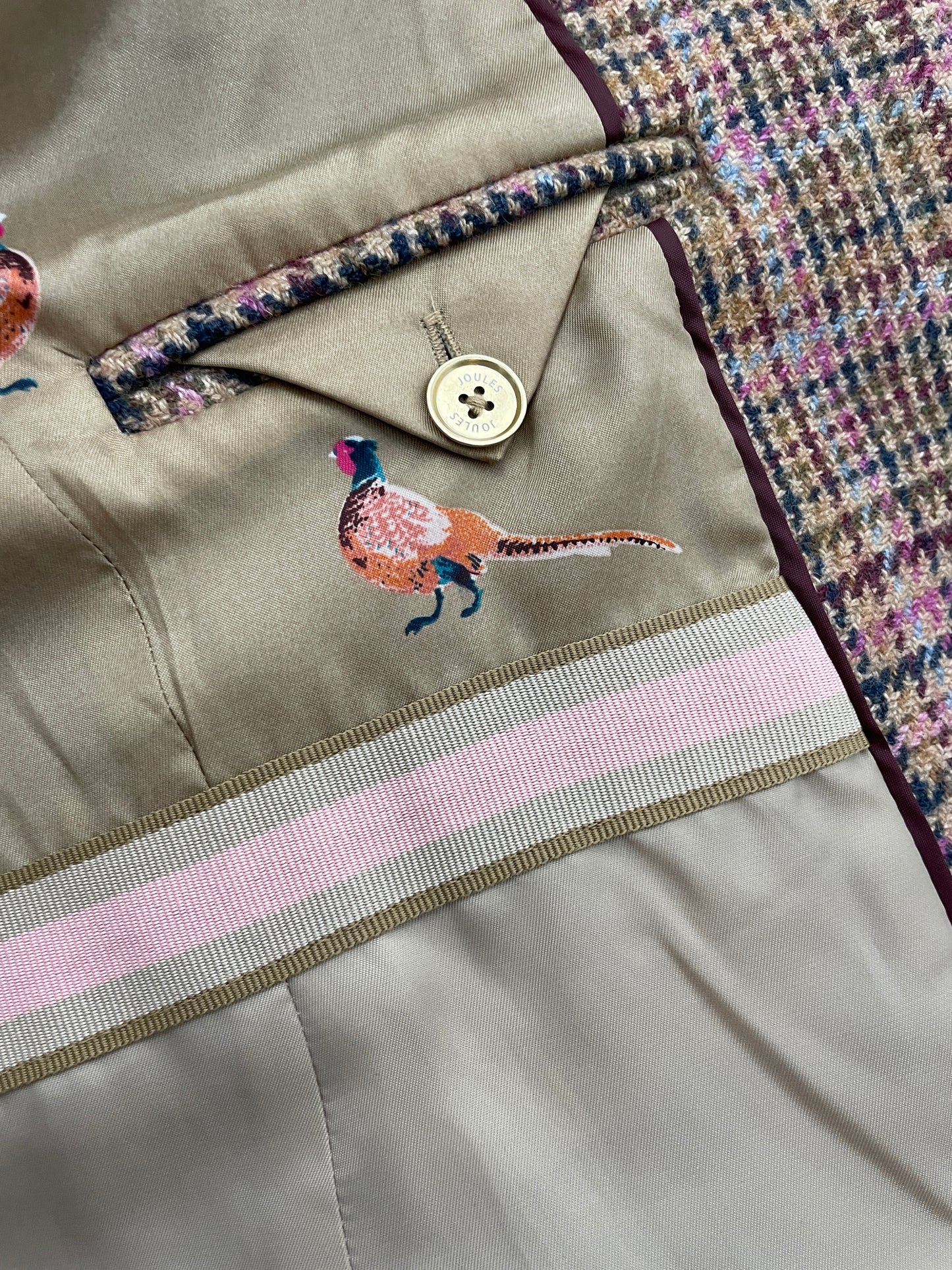 Joules Long Pink Tweed Coat Size 12