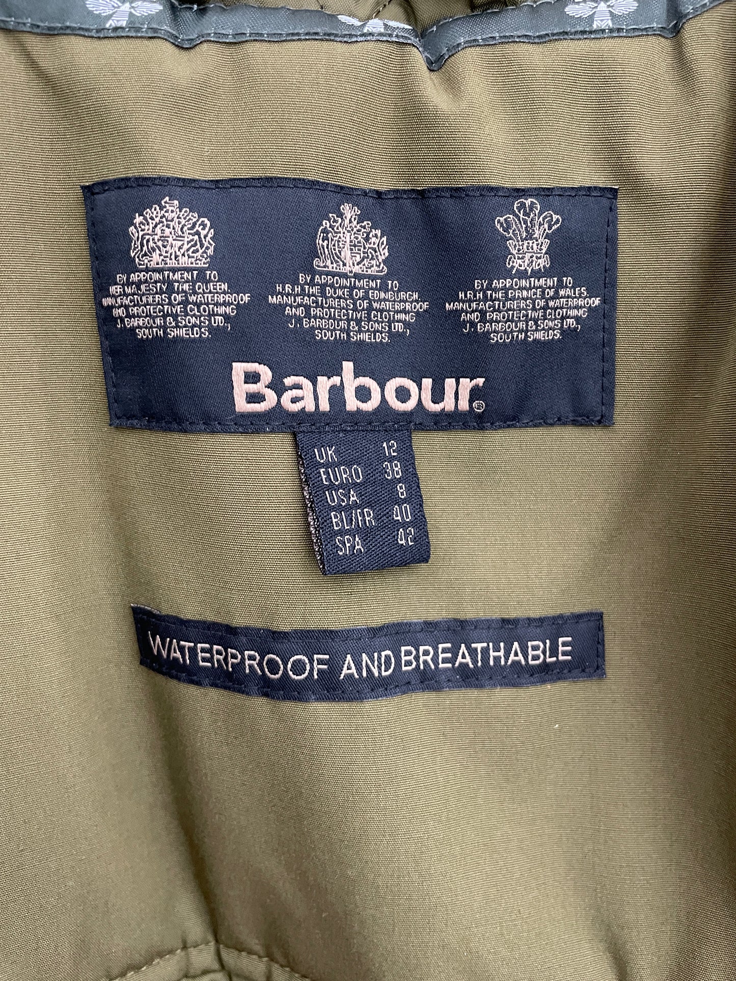 Barbour Waterproof Coat Size 12