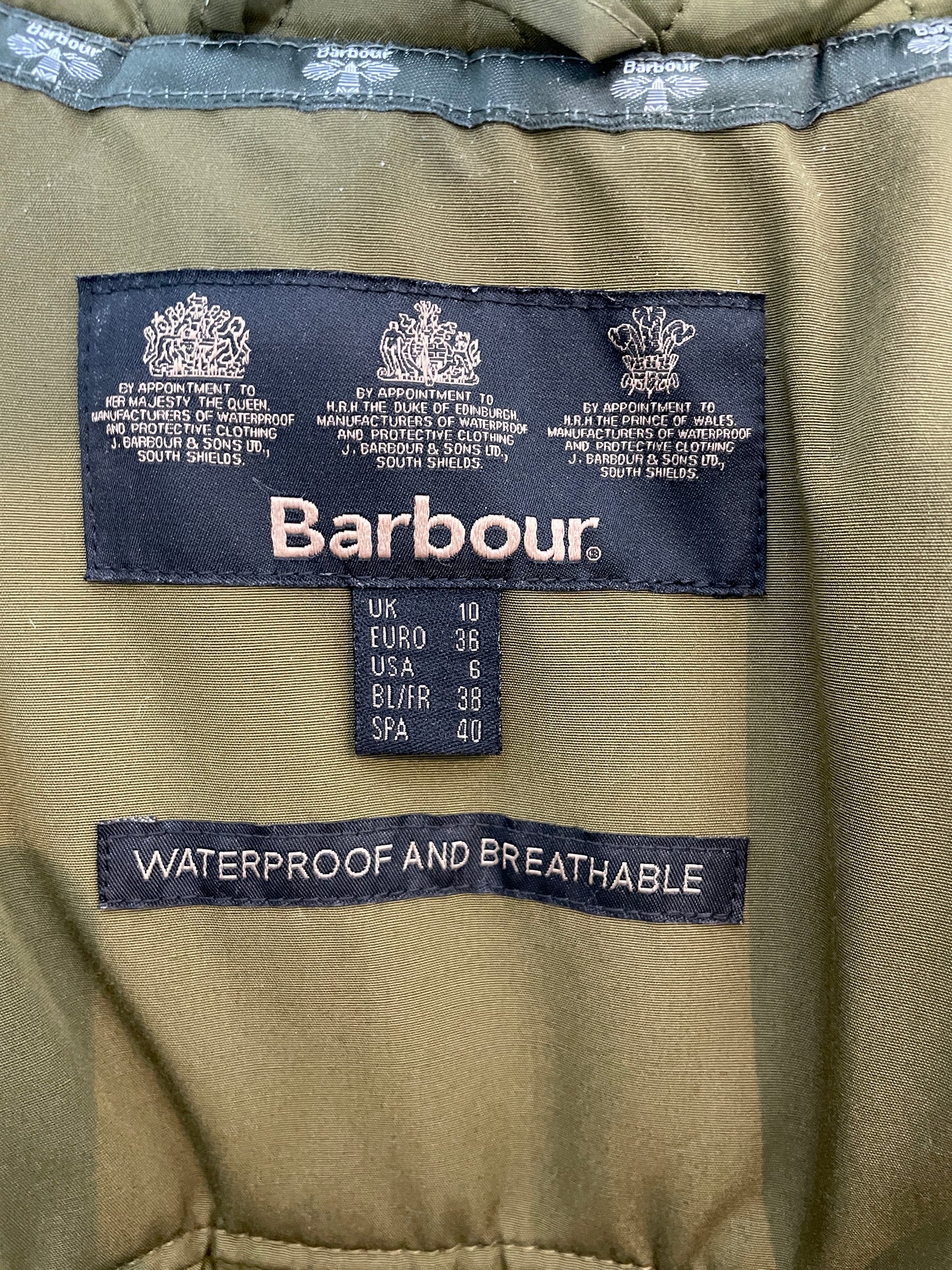 Barbour Waterproof Coat Size 10