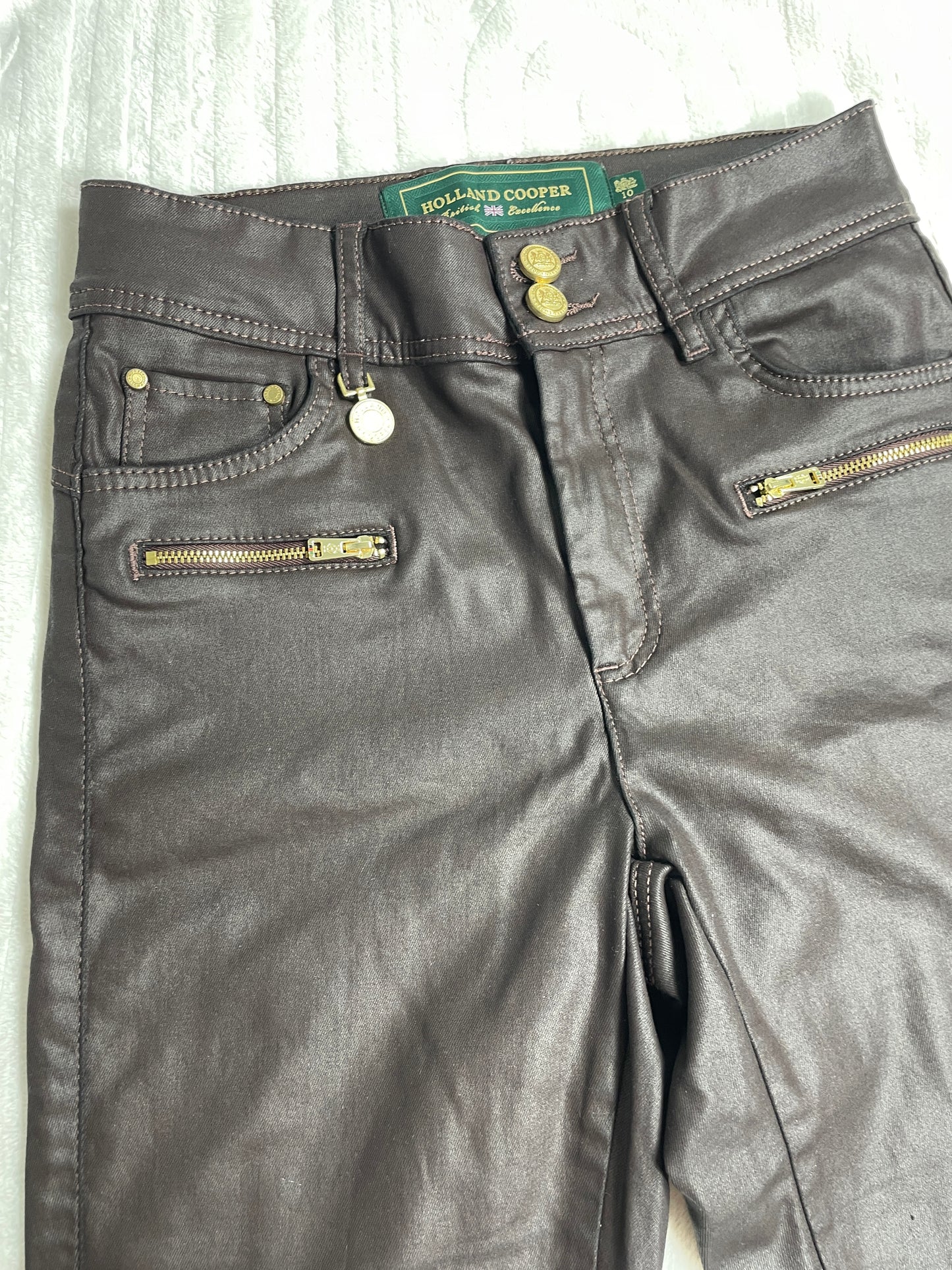 Holland Cooper Brown Leather Look Jeans