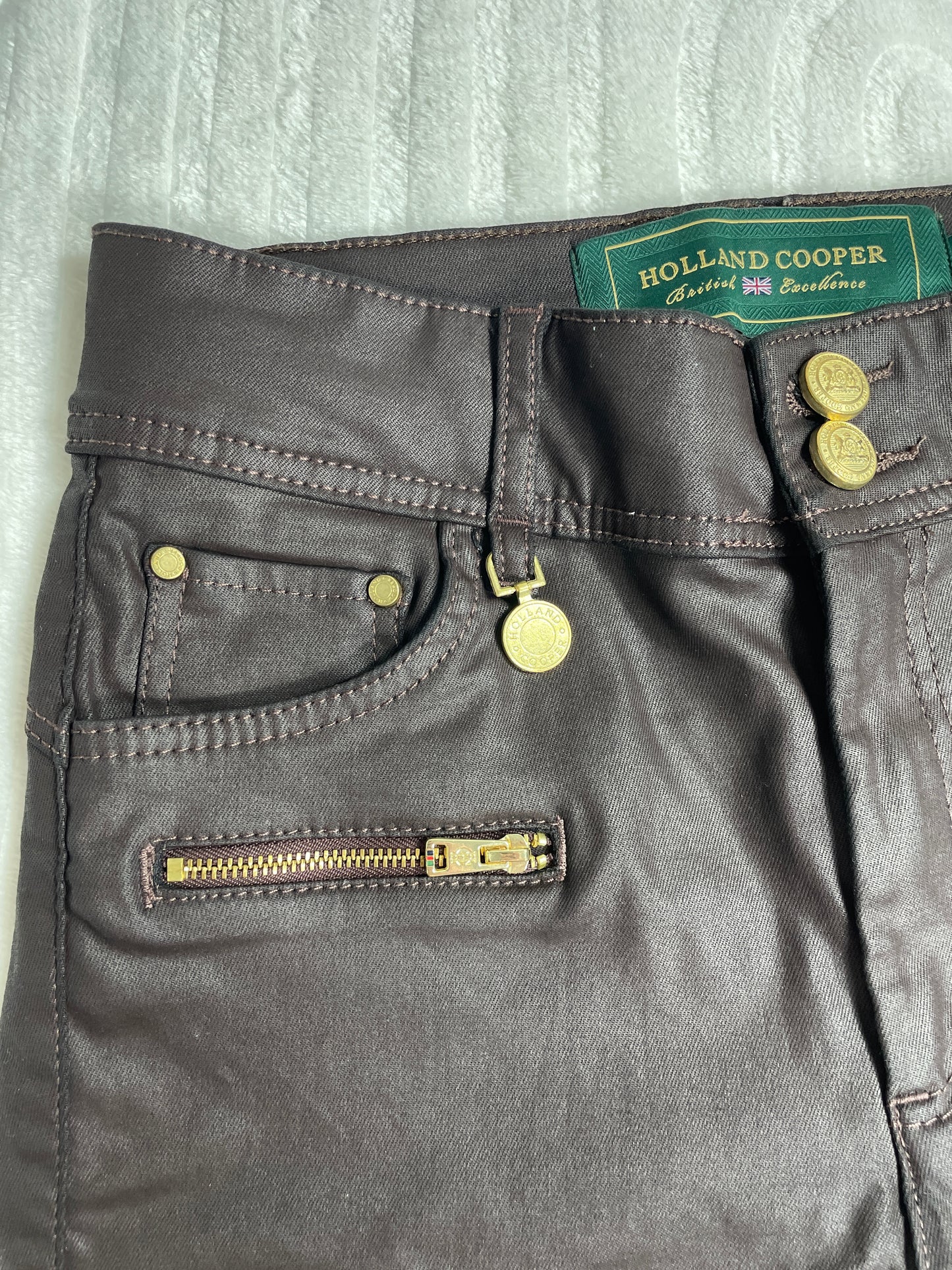 Holland Cooper Brown Leather Look Jeans