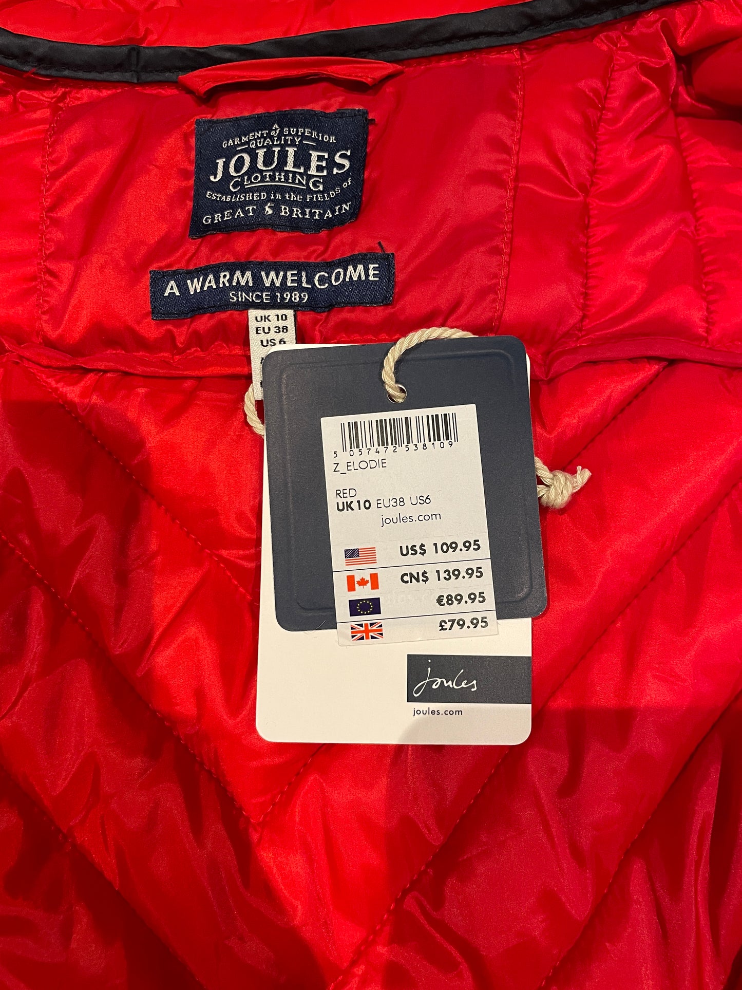 Joules Elodie Red Jacket Size 10 New With Tags