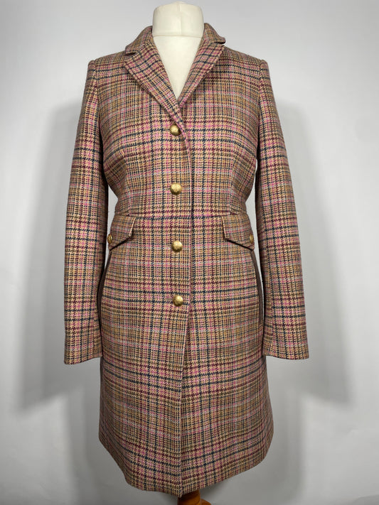 Joules Long Pink Tweed Coat Size 12